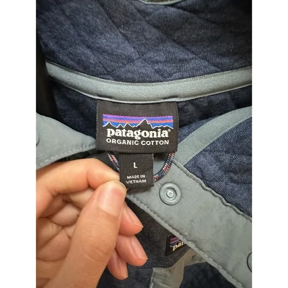 Womens PATAGONIA Blue Quilted Snap T Organic Cotton Pullover Sweater Large - Picture 7 of 8